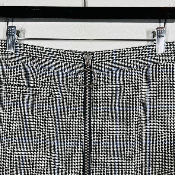 F21 Houndstooth Mini Skirt Zip Front Mod Short Black White - L - Picture 2 of 5